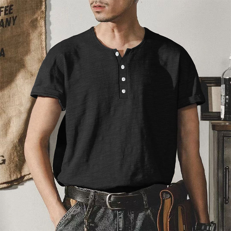 Herre høj kvalitet kortærmet Henley T-shirt med moderne knapper og behagelig pasform Stilla