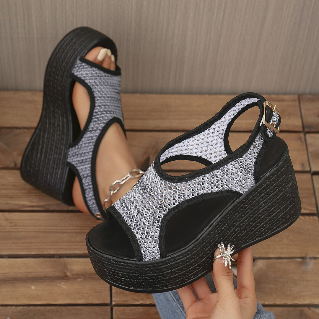 Dame Wedge-sandaler med åndbart netdesign og elegant detaljdekoration Stilla