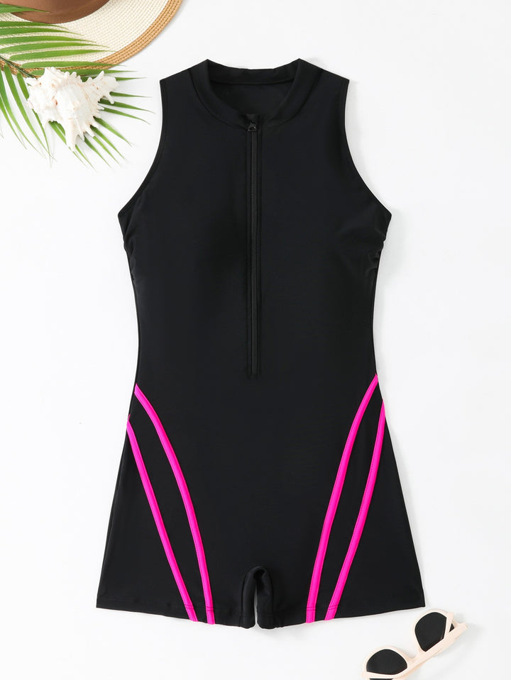 Dame Sporty One-Piece with Zipper and Figure-Hugging Cut Skovae