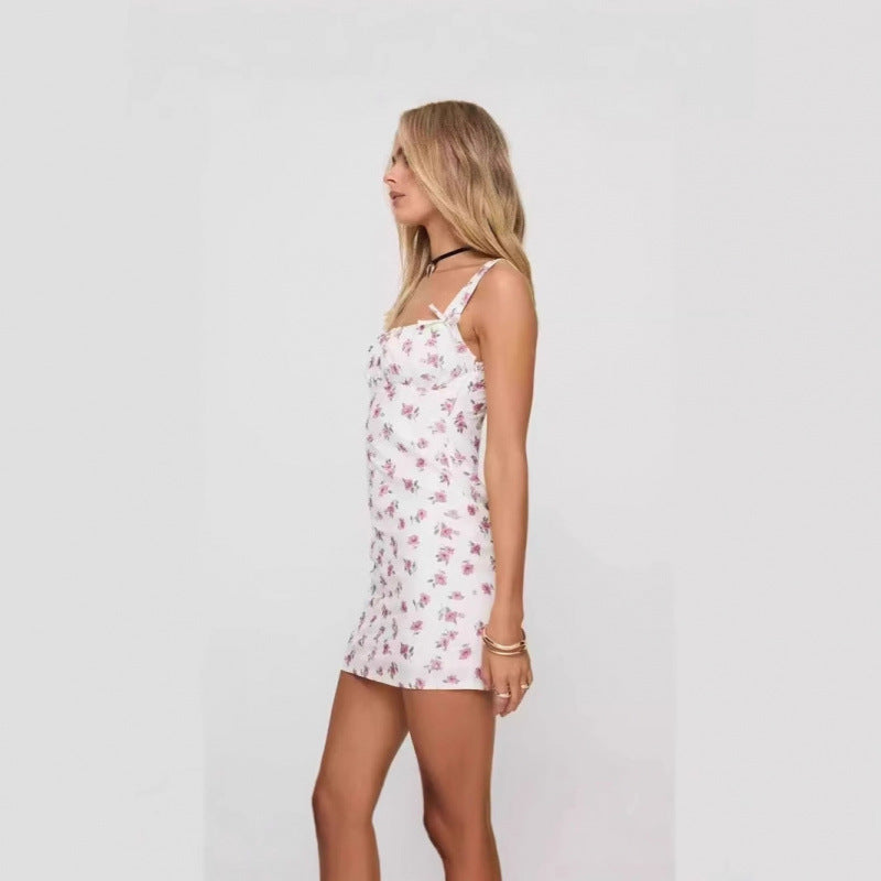 Dame Blomst Rynket Mini Kjole Stilla
