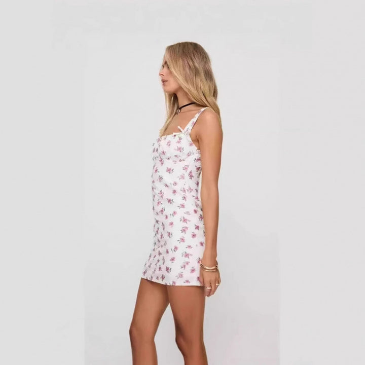 Dame Blomst Rynket Mini Kjole Stilla