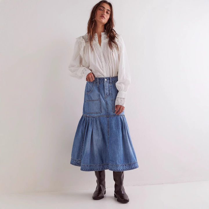 Dame jeansnederdel i boho-stil fra Stilla