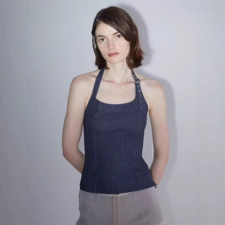 Dame Halterneck Denim Top Stilla