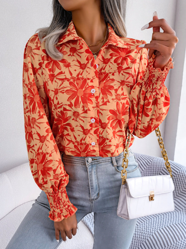 Damebluse med florale prints og elastiske kanter Stilla