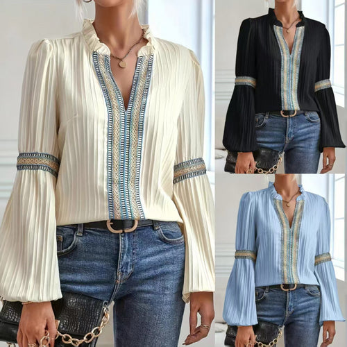 Kvinders elegante plisserede bluse med flæse detaljer Stilla