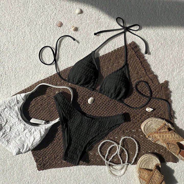 Dame Triangel-Bikini med justerbare stropper og struktureret tekstur Skovae