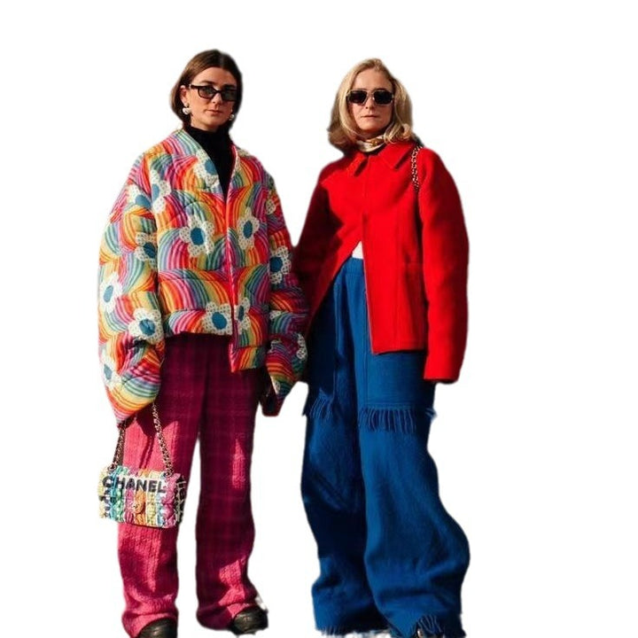 Damer Cozy quiltet jakke med farverigt design og voluminøse ærmer Stilla