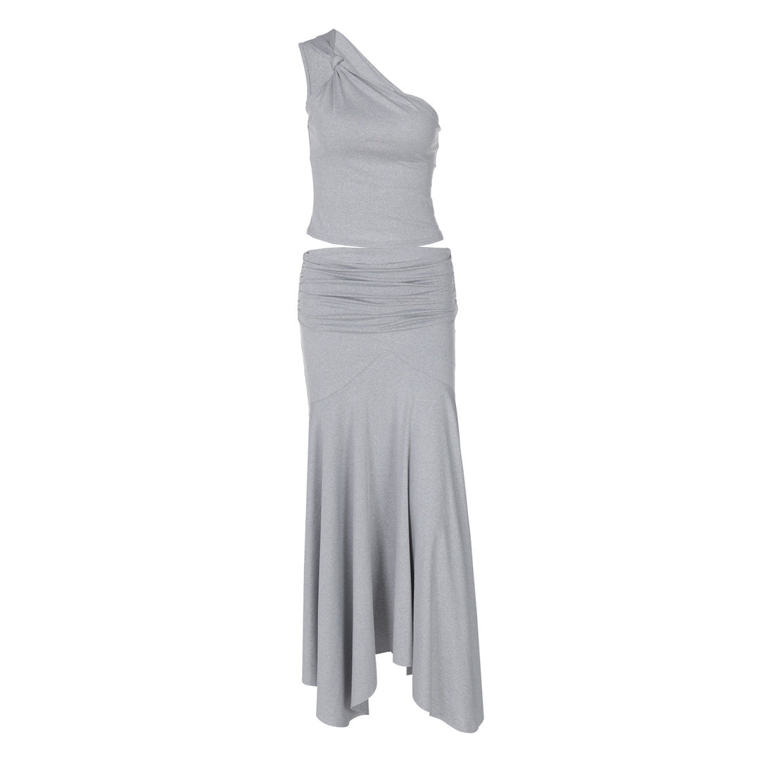 Dame Elegant One-Shoulder Kjole med flydende kant og rynkning Skovae