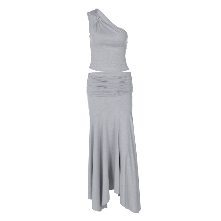Dame Elegant One-Shoulder Kjole med flydende kant og rynkning Skovae