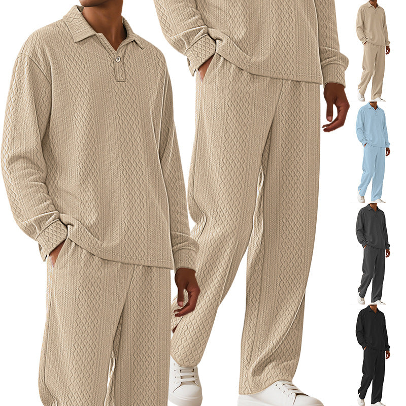 Herren nan Jacquard-strikset med polokrave, afslappet pasform og lige bukser Skovae