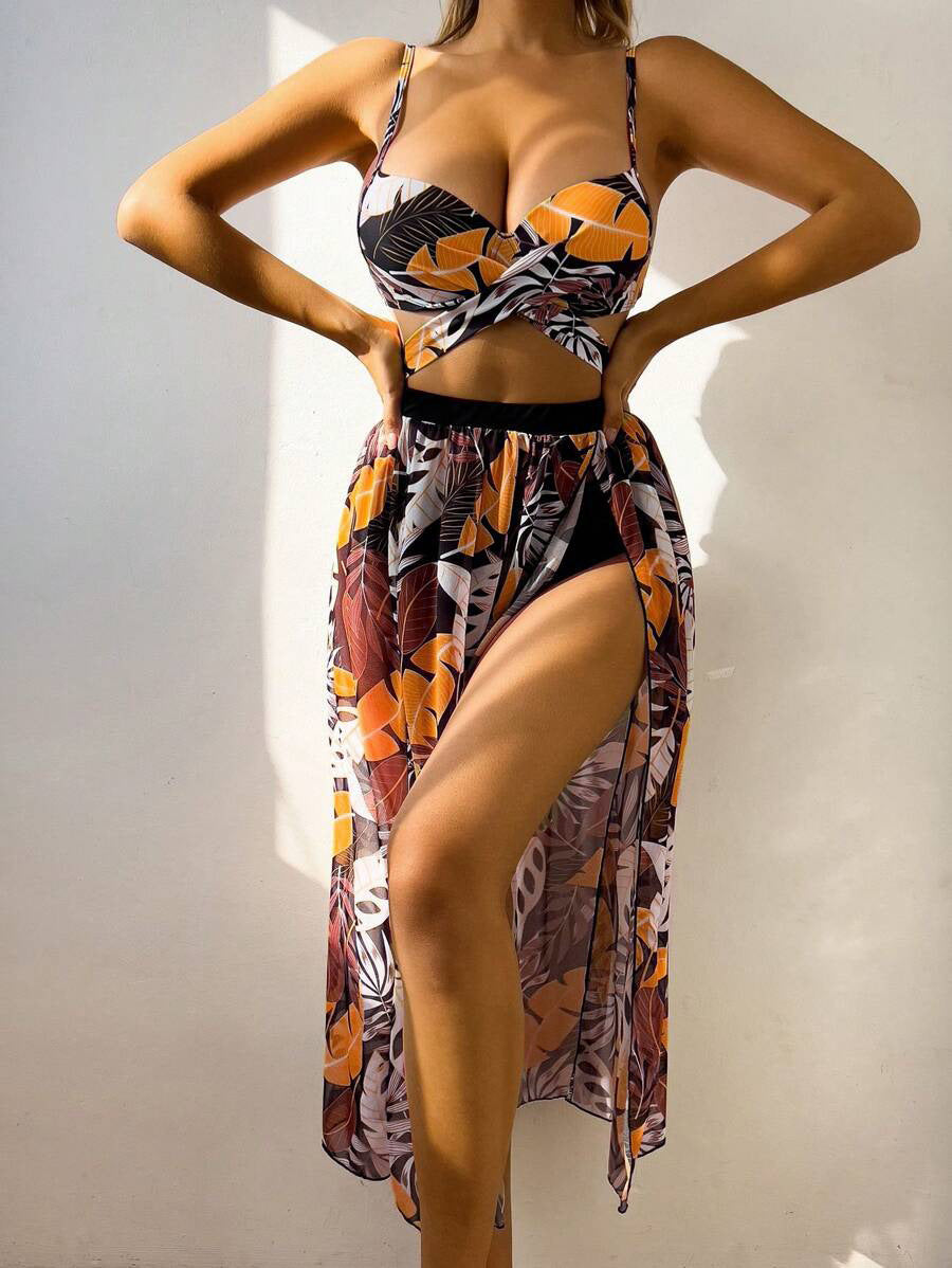 Dame bikini sæt med elegant indpakningsdesign og sofistikeret blomster mønster Stilla