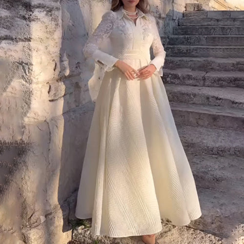 Dame Elegant Maxikjole med Spidsærmer og Taljebælte Stilla