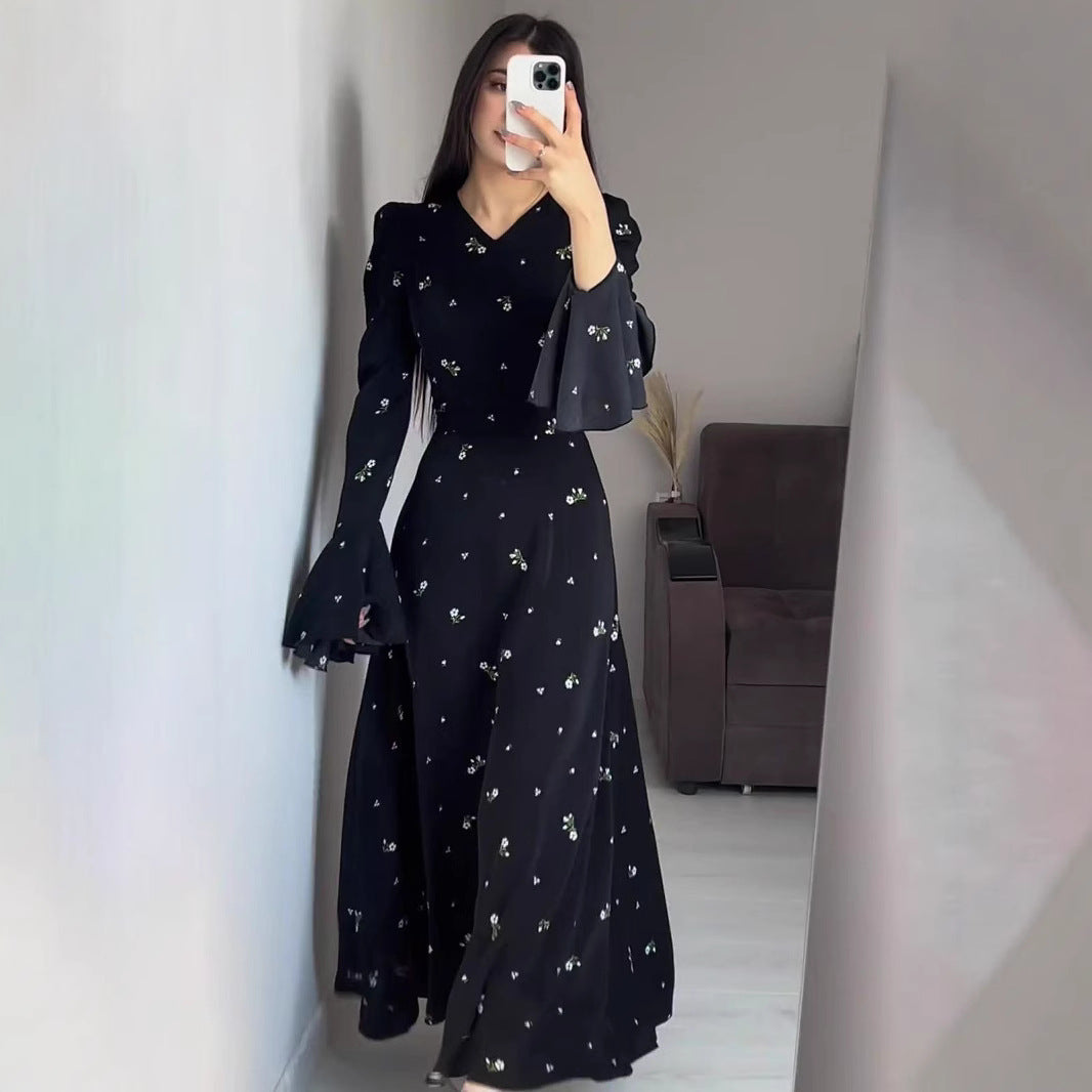 Dame Langærmet Blomsterkjole med Volanter Stilla