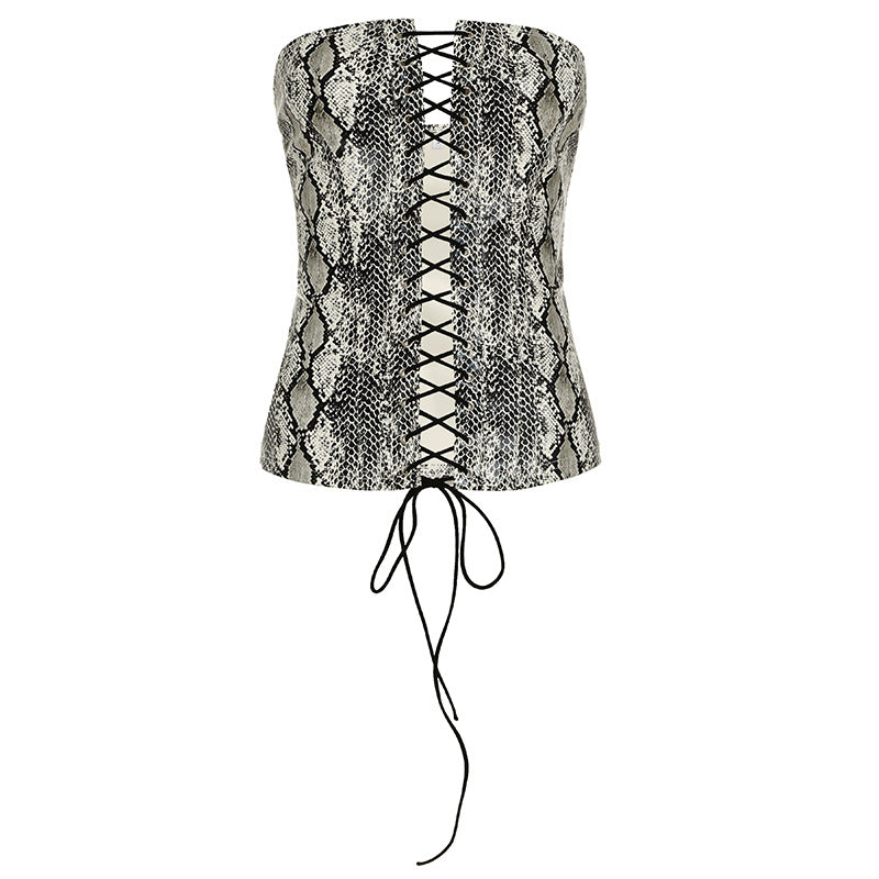 Damen Crop-Top im Schlangenleder-Look Skovae