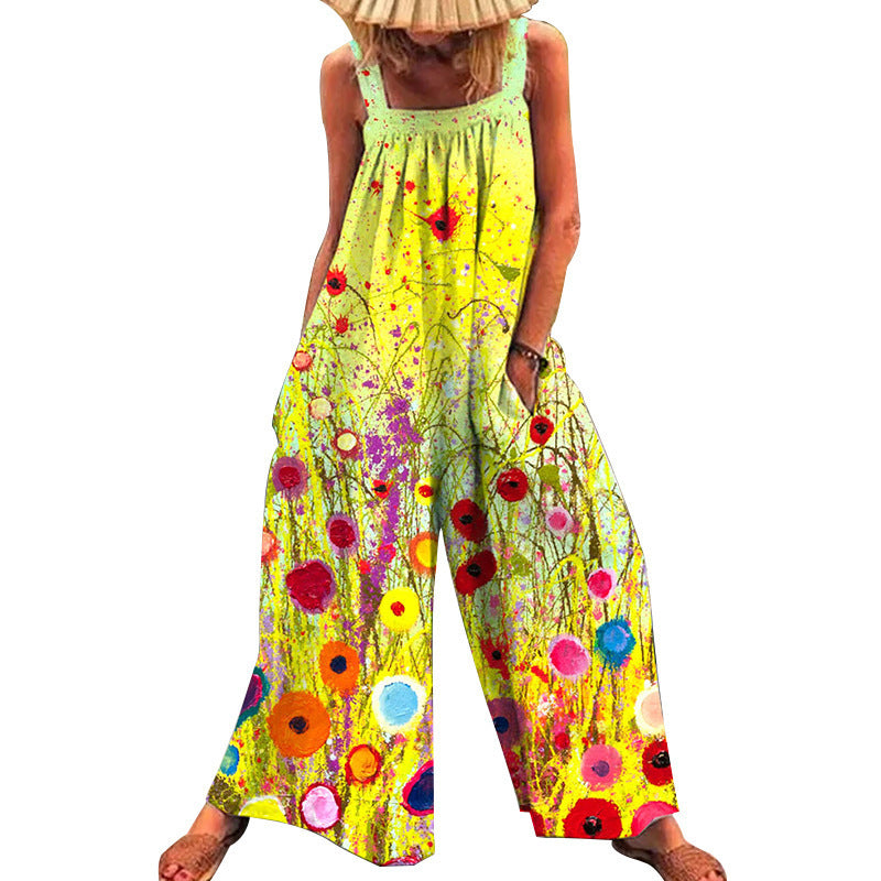 Dame Størrelse Jumpsuit med Blomster Mønster og Praktiske Lommer Skovae