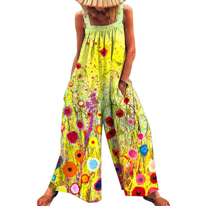 Dame Størrelse Jumpsuit med Blomster Mønster og Praktiske Lommer Skovae