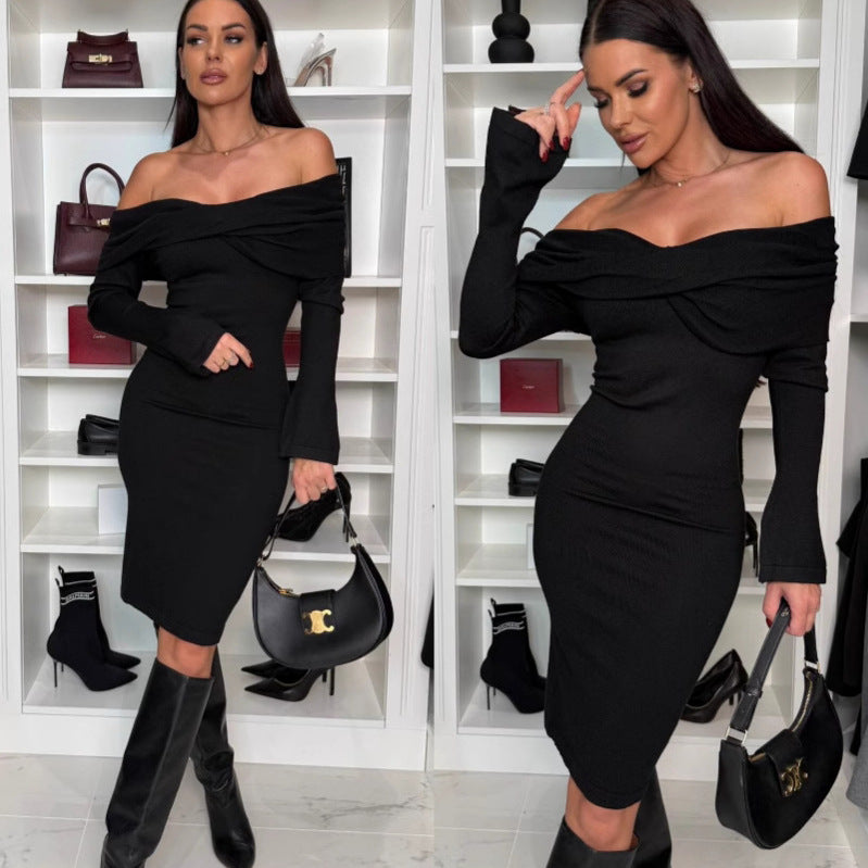 Dame Off-Shoulder Bodycon Midi Kjole Stilla