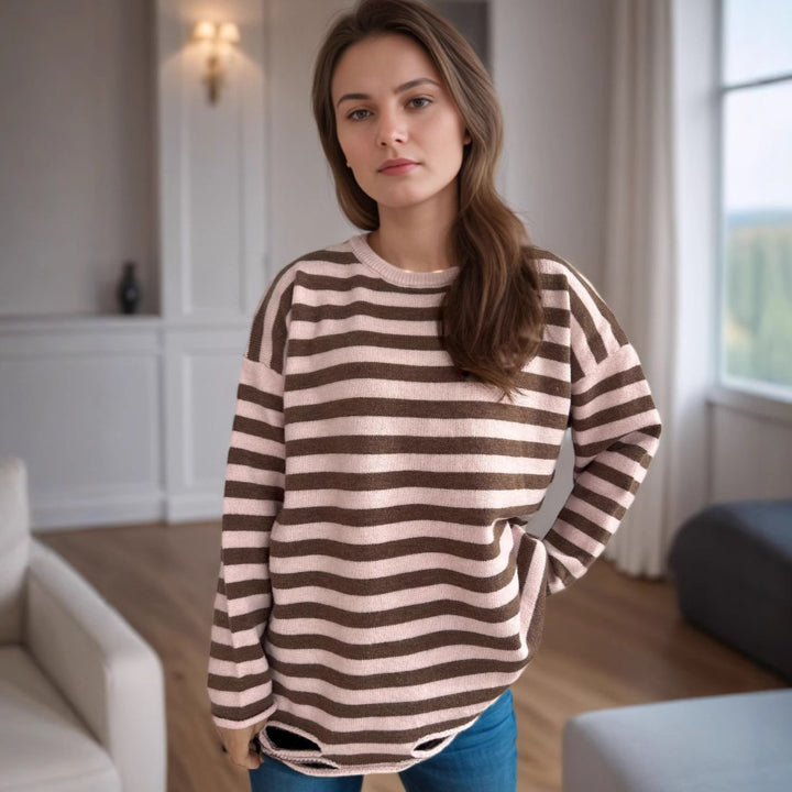 Kvinders strikket oversized sweater med afslappet stribemønster Stilla