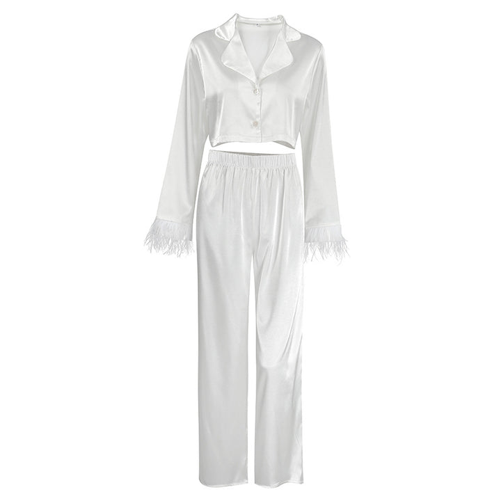 Dame elegant og luftig pyjamasæt med cropped bluse og vide bukser Stilla