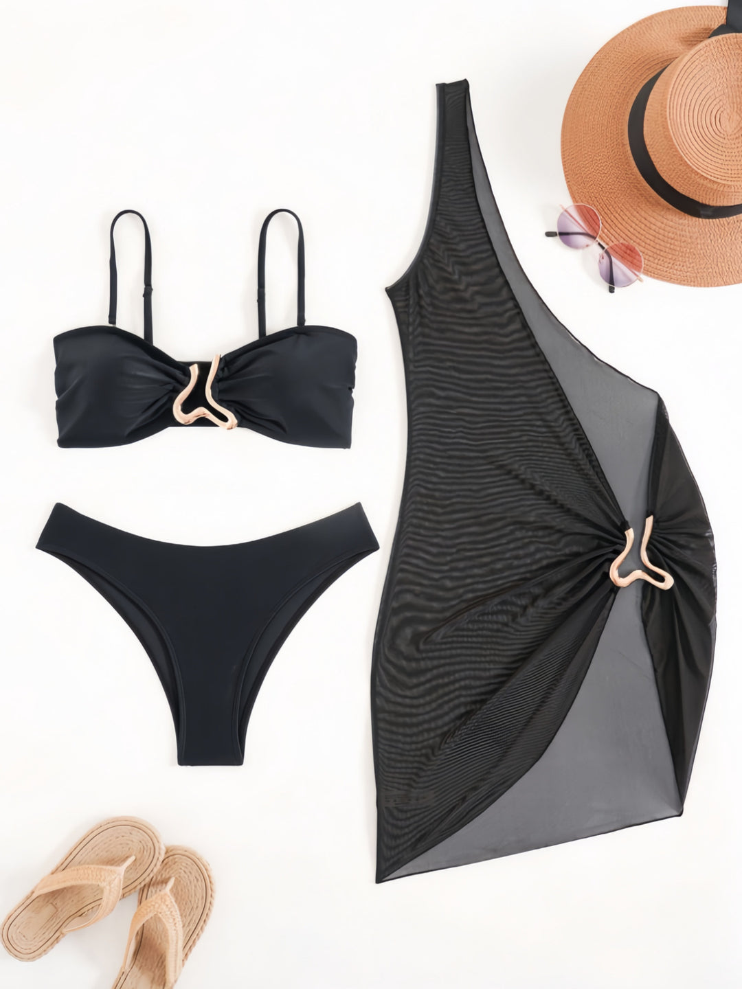 Dame Bandeau-bikini med gennemsigtigt cover-up Skovae