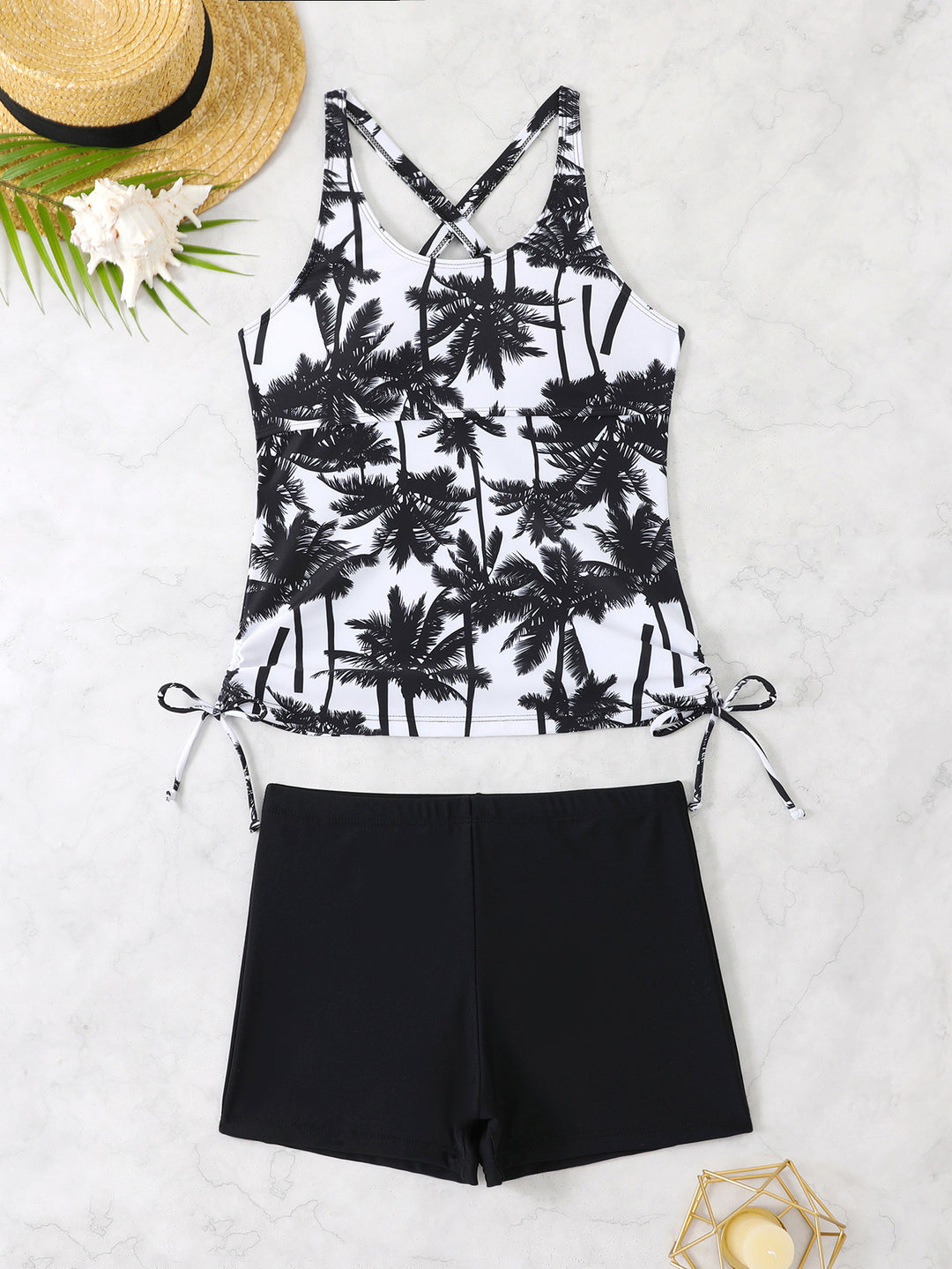 Dame Sporty Tankini-sæt med blomstermotiv og justerbare stropper Skovae