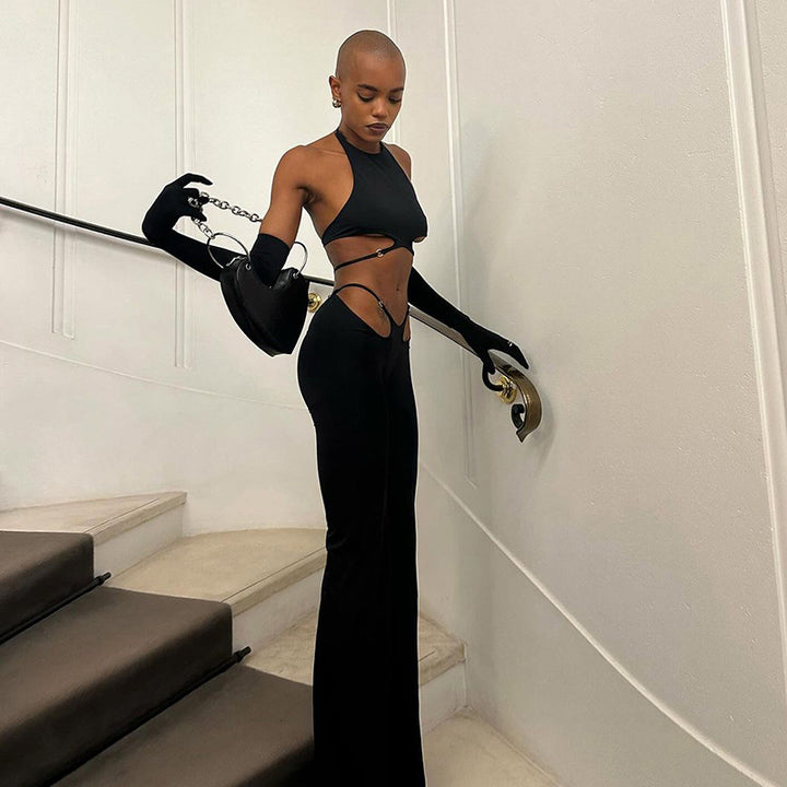 Damer Stilfuld High-Waist Jumpsuit med cut-out-detaljer og bredt ben Skovae