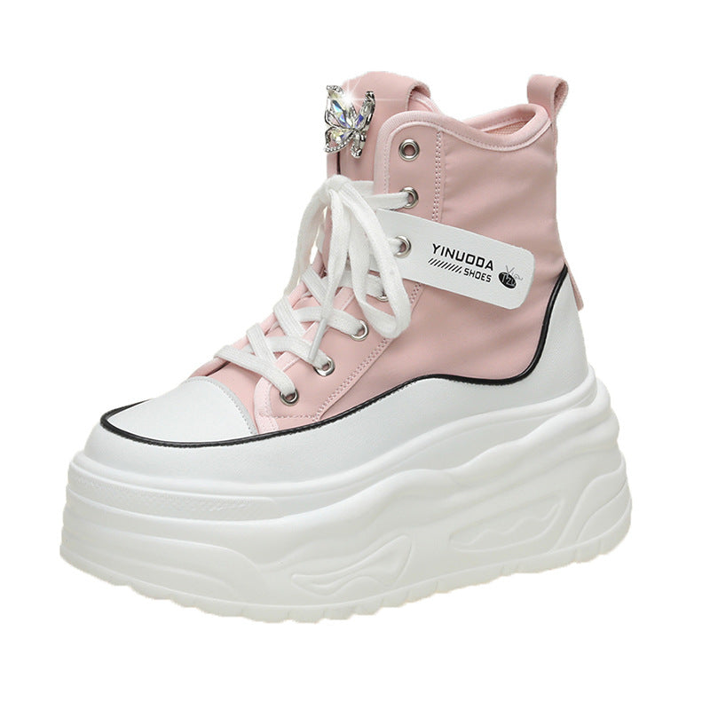 Damer nan Plateau-Sneaker med højt skaft, snøring og sommerfugl-brosche Skovae