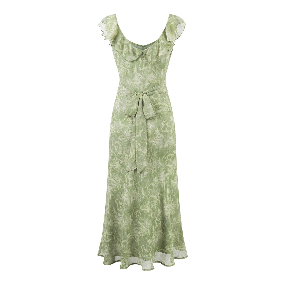Dame Maxikjole med raffinerede ruffles detaljer og elegant bånd Stilla
