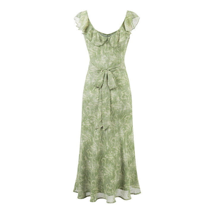 Dame Maxikjole med raffinerede ruffles detaljer og elegant bånd Stilla