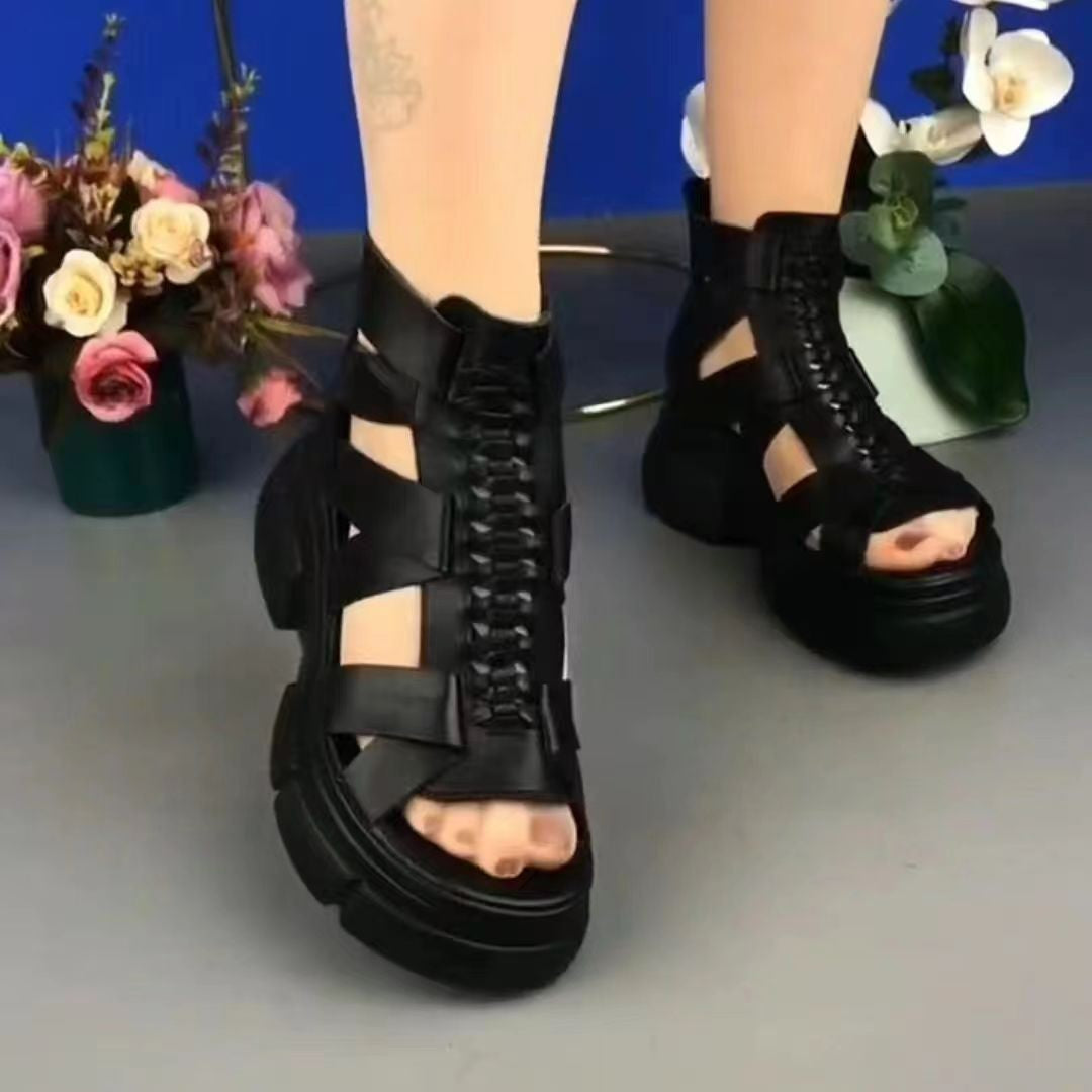 Dame modische sandaler med høj plateau og kunstnerisk snøredesign Stilla