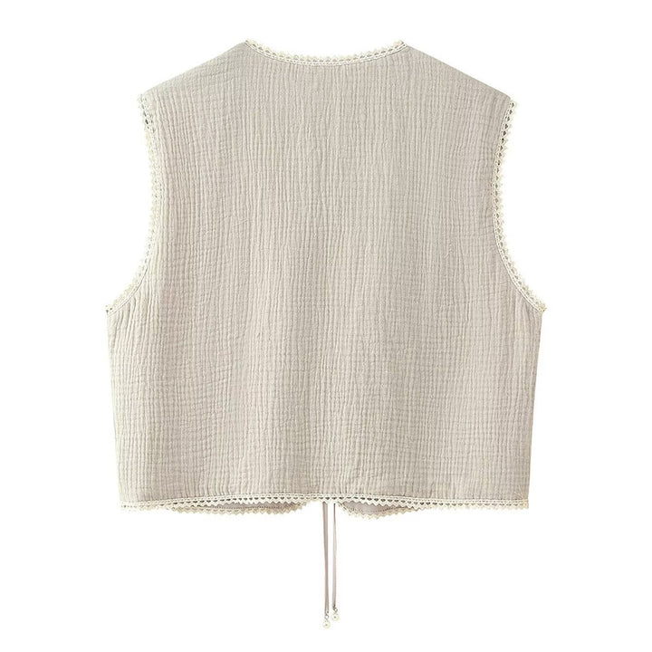 Damer broderet vest med fine flæsedetaljer Stilla