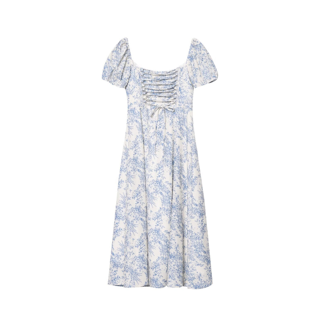Dame Midi-kjole med puffærmer og blomstermotiv Stilla