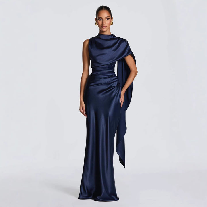 Dame elegante maxi kjoler med asymmetrisk top og flydende satin