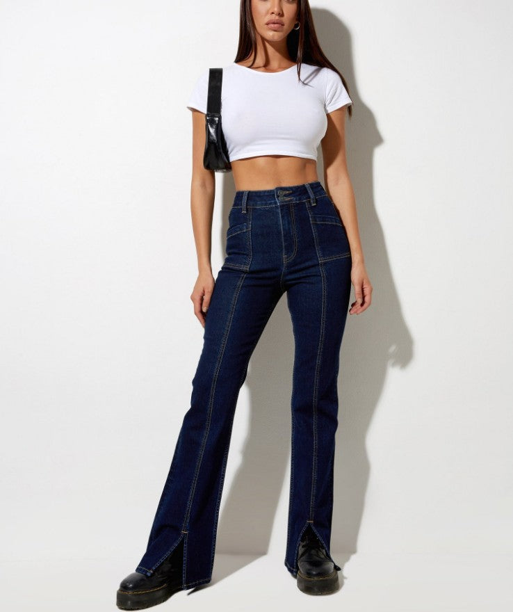 Dame Højtskårne Bootcut Jeans med Lynlås Stilla