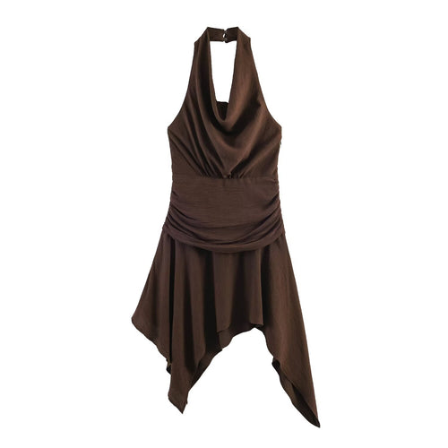 Dame asymmetrisk halterneck kjole med elegant draperingsdesign Skovae