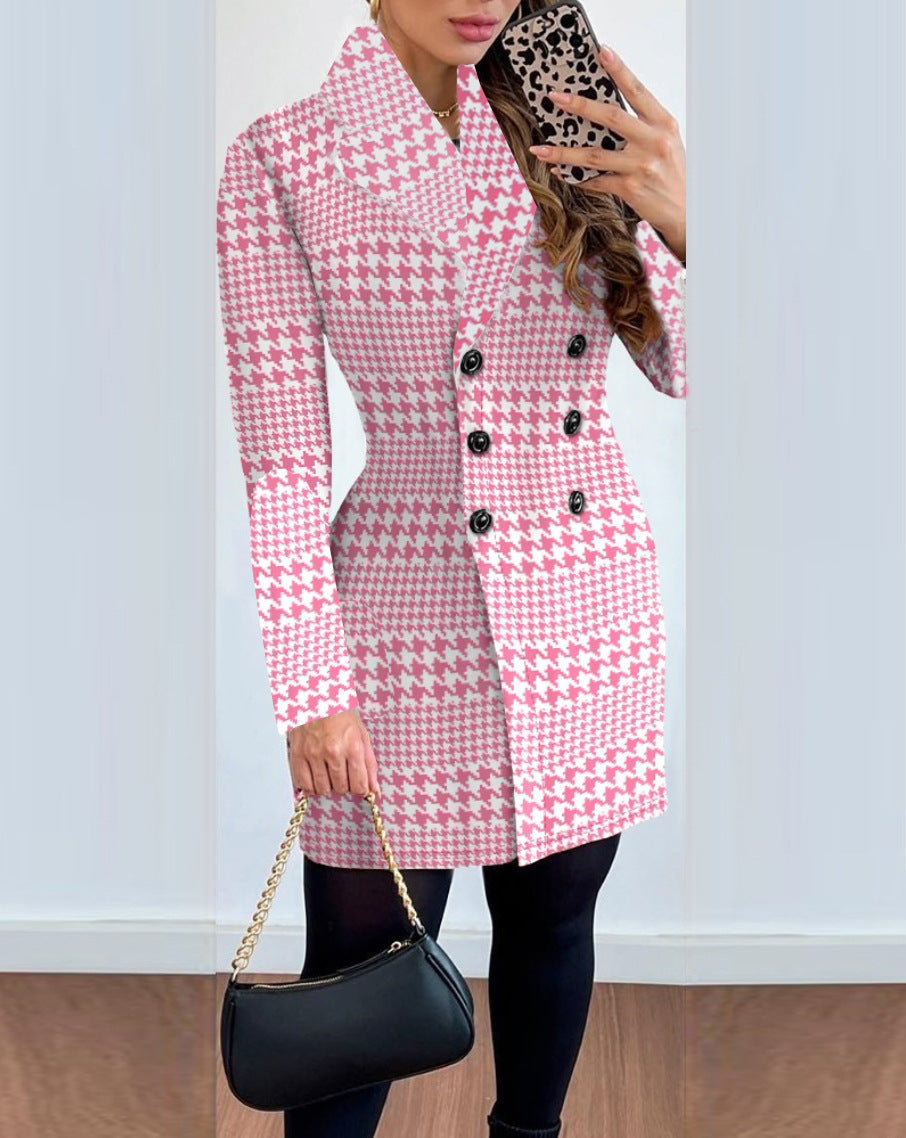 Damer moderigtig blazer i houndstooth-design med dobbelt knaplukning Stilla