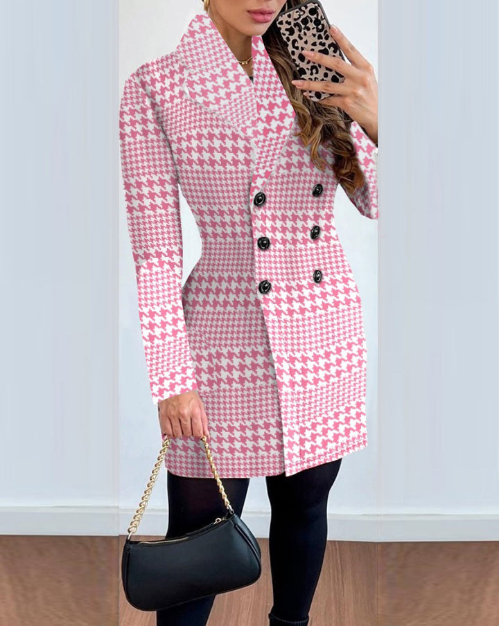 Damer moderigtig blazer i houndstooth-design med dobbelt knaplukning Stilla