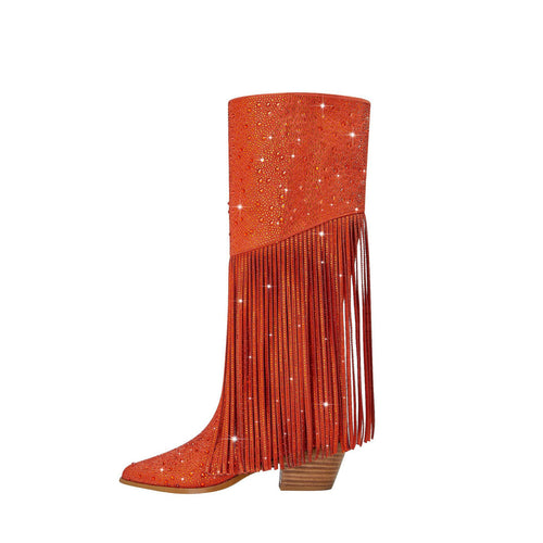 Femme Stiletto Fransen Strass Støvler Stilla