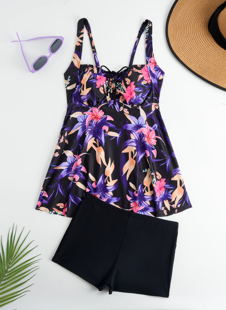 Dame Tankini med blomster Overtøj og behagelige Shorts Skovae