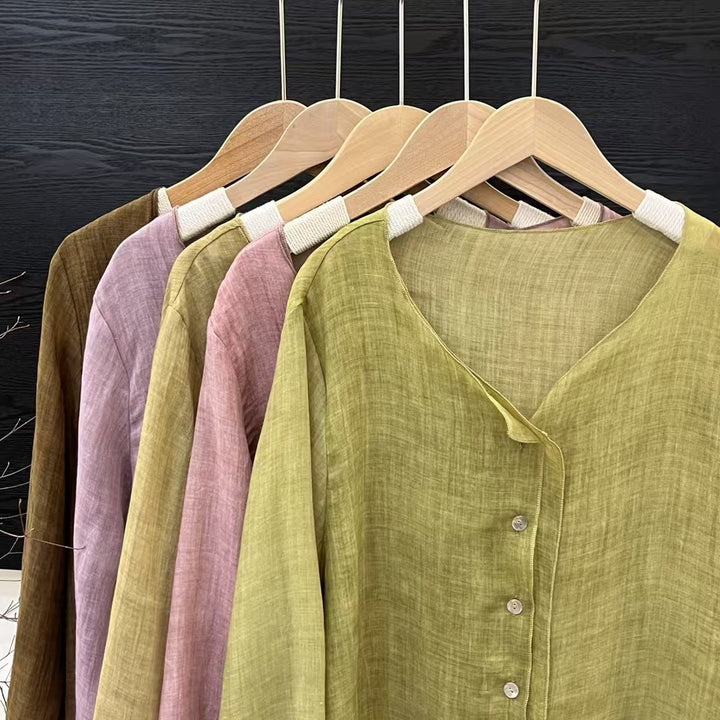 Femme Letvægts Button-Up Skjorte med asymmetrisk Kant Stilla