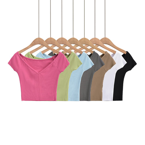 Dame figursyet Crop-Top med off-shoulder design og ribstruktur Stilla