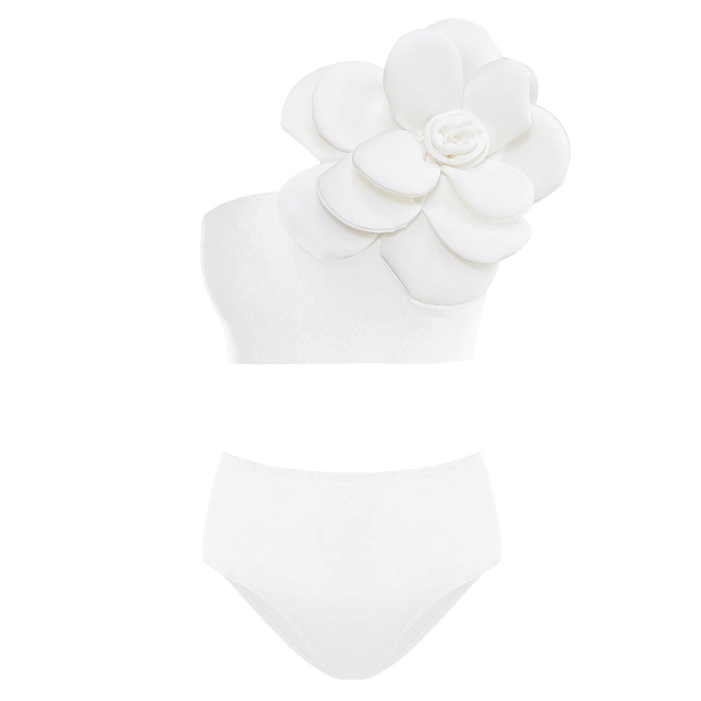 Dame bikini sæt med aftagelig blomsterapplikation og høj talje Stilla
