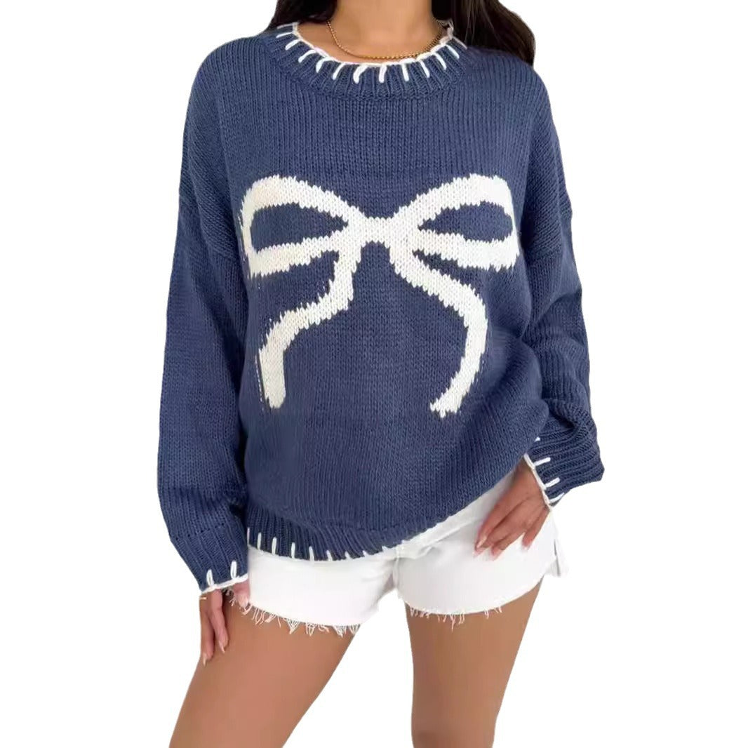 Kvindernes afslappede sweater med kunstnerisk sløjfemønster Stilla