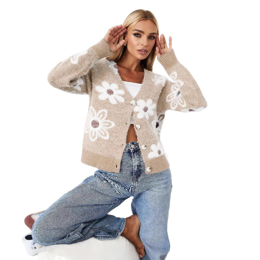 Kvindernes cardigan med blomsterdesign og knapdetaljer Stilla