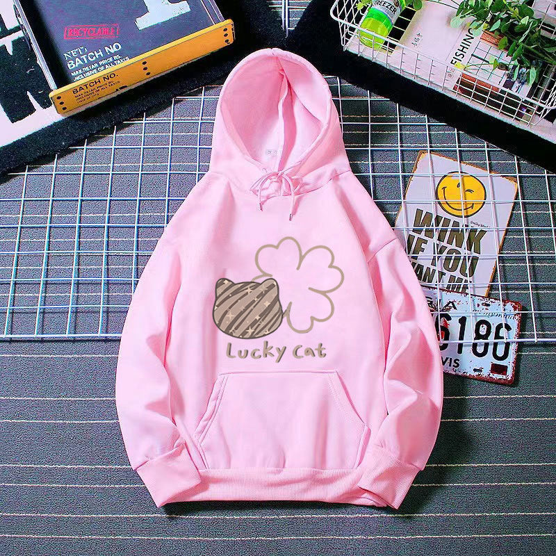 Kvinders hoodie med kreativ kat design og heldig motiv Skovae