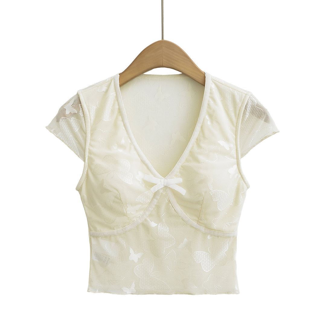 Dame Spids-Crop-Top med raffinerede Flæsedetaljer og delikate Spaghetti-Stropper Stilla
