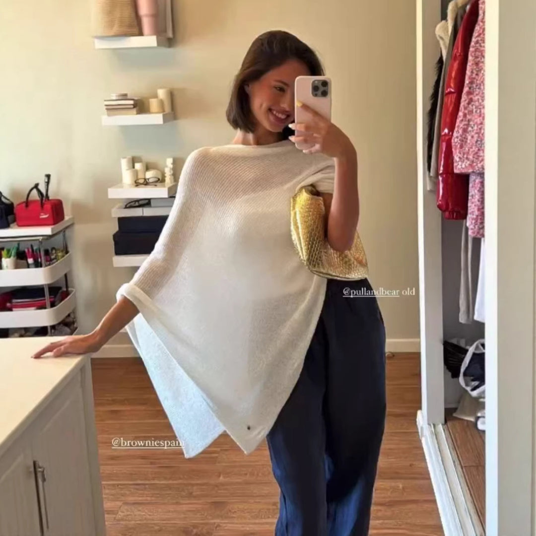 Kvinders afslappede sweater top med asymmetrisk snit og metallisk glans Stilla