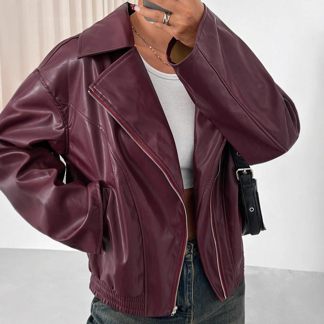 Kvinders faux læderjakke i trendy oversized stil med smalle lynlåsdetaljer Stilla