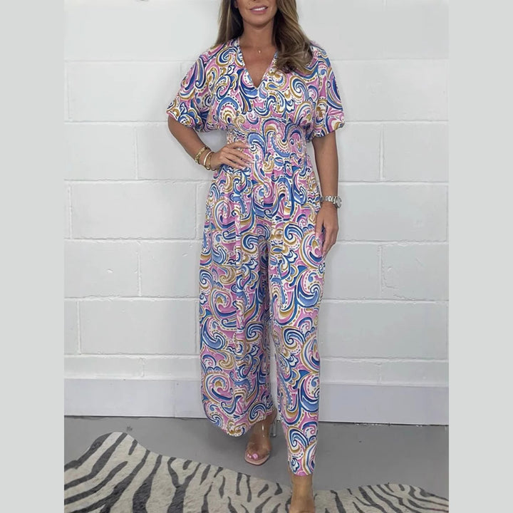 Dame Elegant Jumpsuit med brede ben og dyb V-hals Stilla
