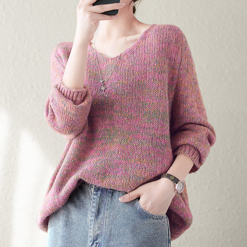 Kvinders komfortable strikket sweater med V-hals og afslappet pasform Stilla